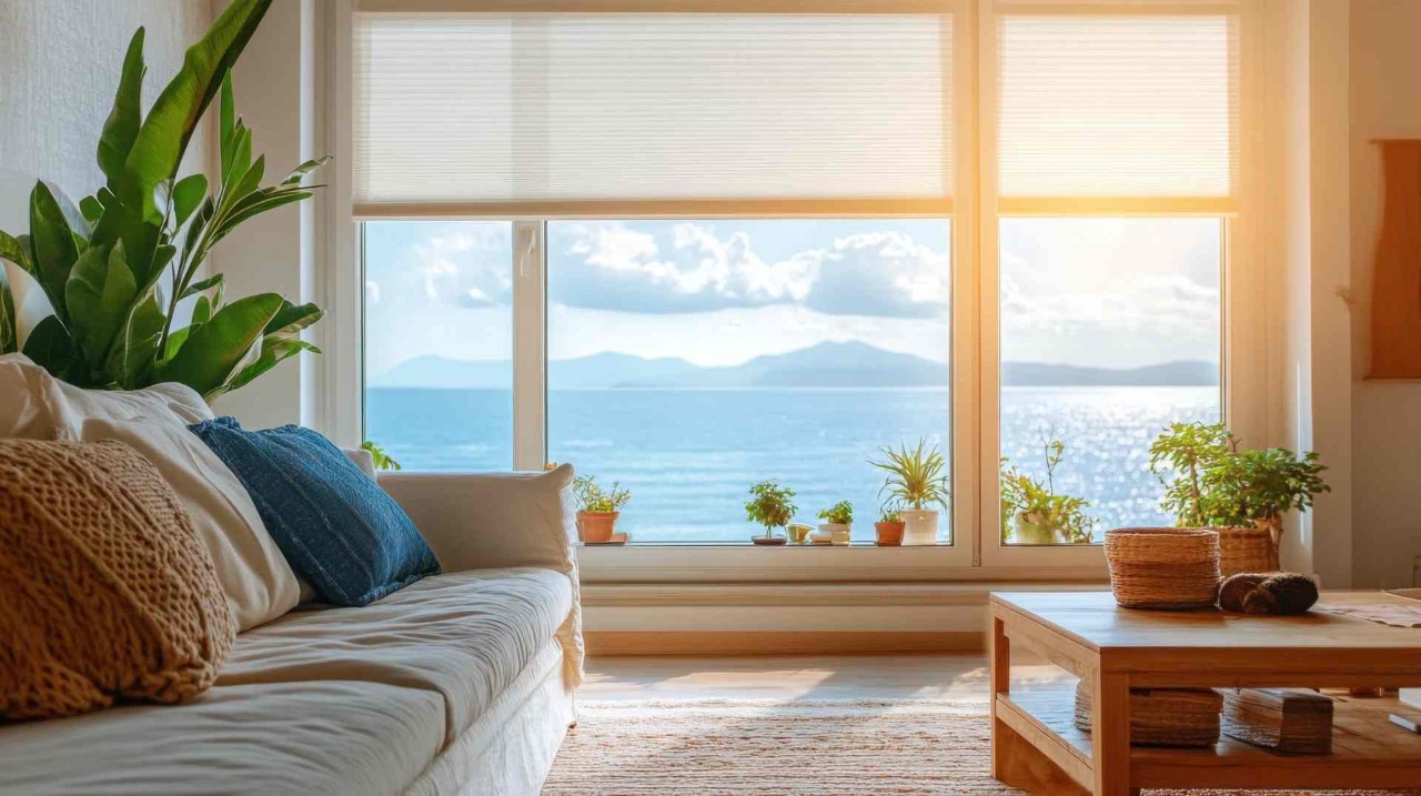 Cellular shades in a coastal home near Beaufort, NC.